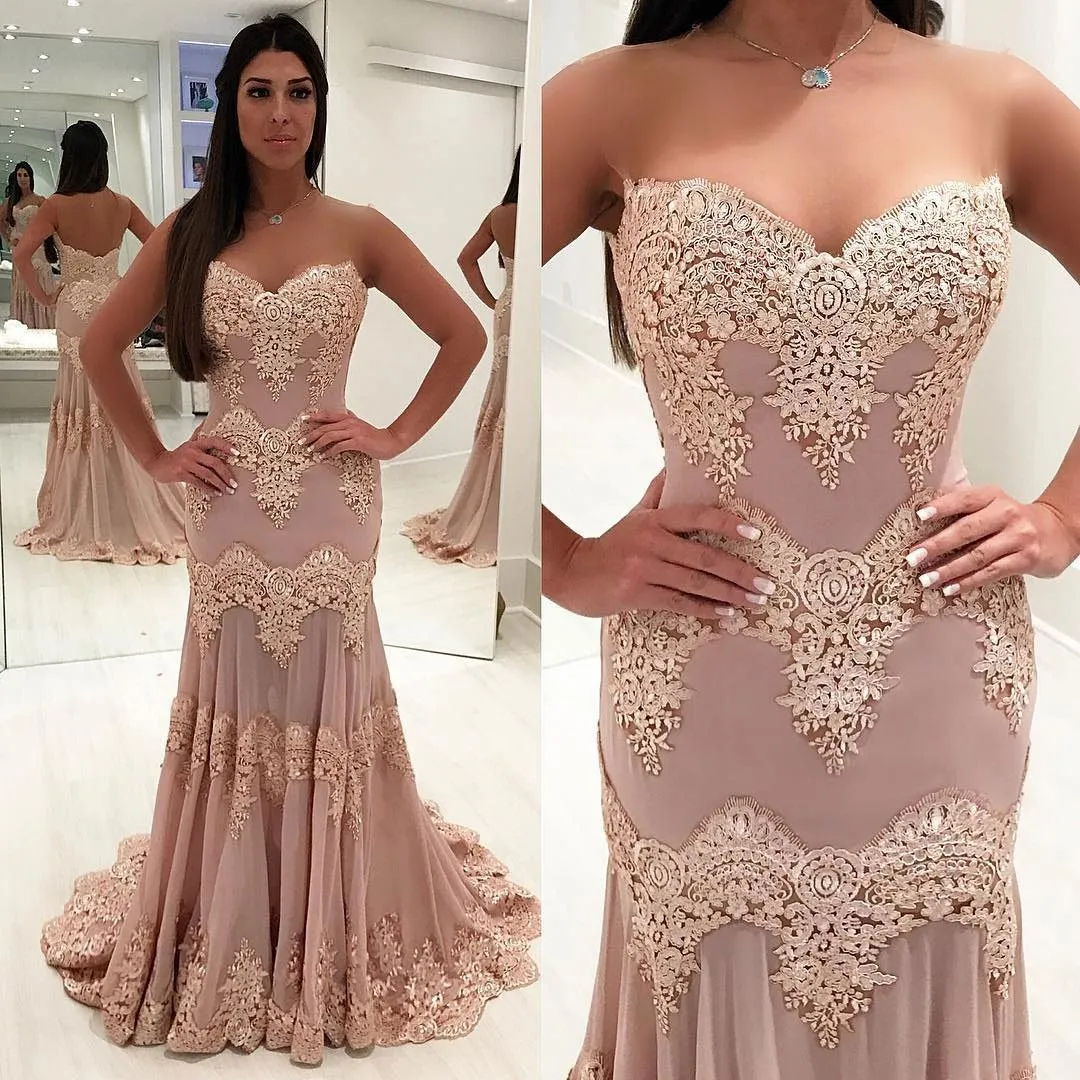 Charming Sweetheart Open Back Mermaid Long Lace Beading Prom Dress