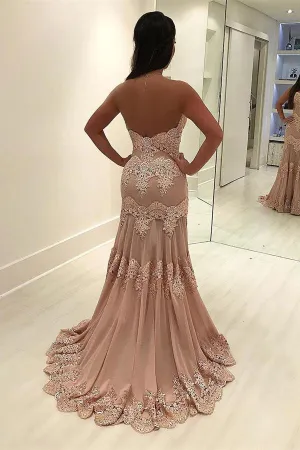 Charming Sweetheart Open Back Mermaid Long Lace Beading Prom Dress