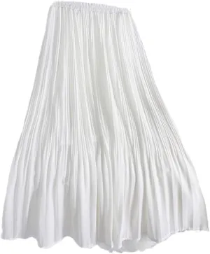 Chiffon Pleated Midi Skirt, Women Casual Simple Style Skirt, Solid A Line Elastic High Waist Long Skirt