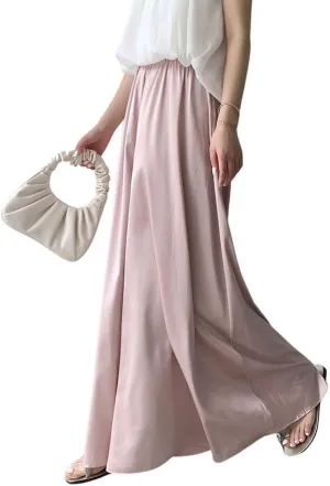 chouyatou Women's Satin Silky Wide Leg Culotte Pants High Elastic Waist Party Dress Casual Palazzo Pants