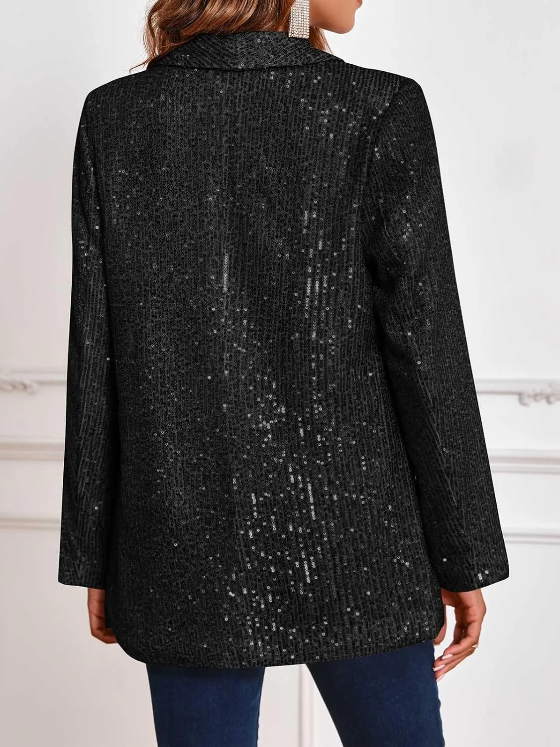 Cicy Bell Women's Sequin Shiny Blazer Casual Laple Long Sleeve Sparkly Party Jackets Blazer