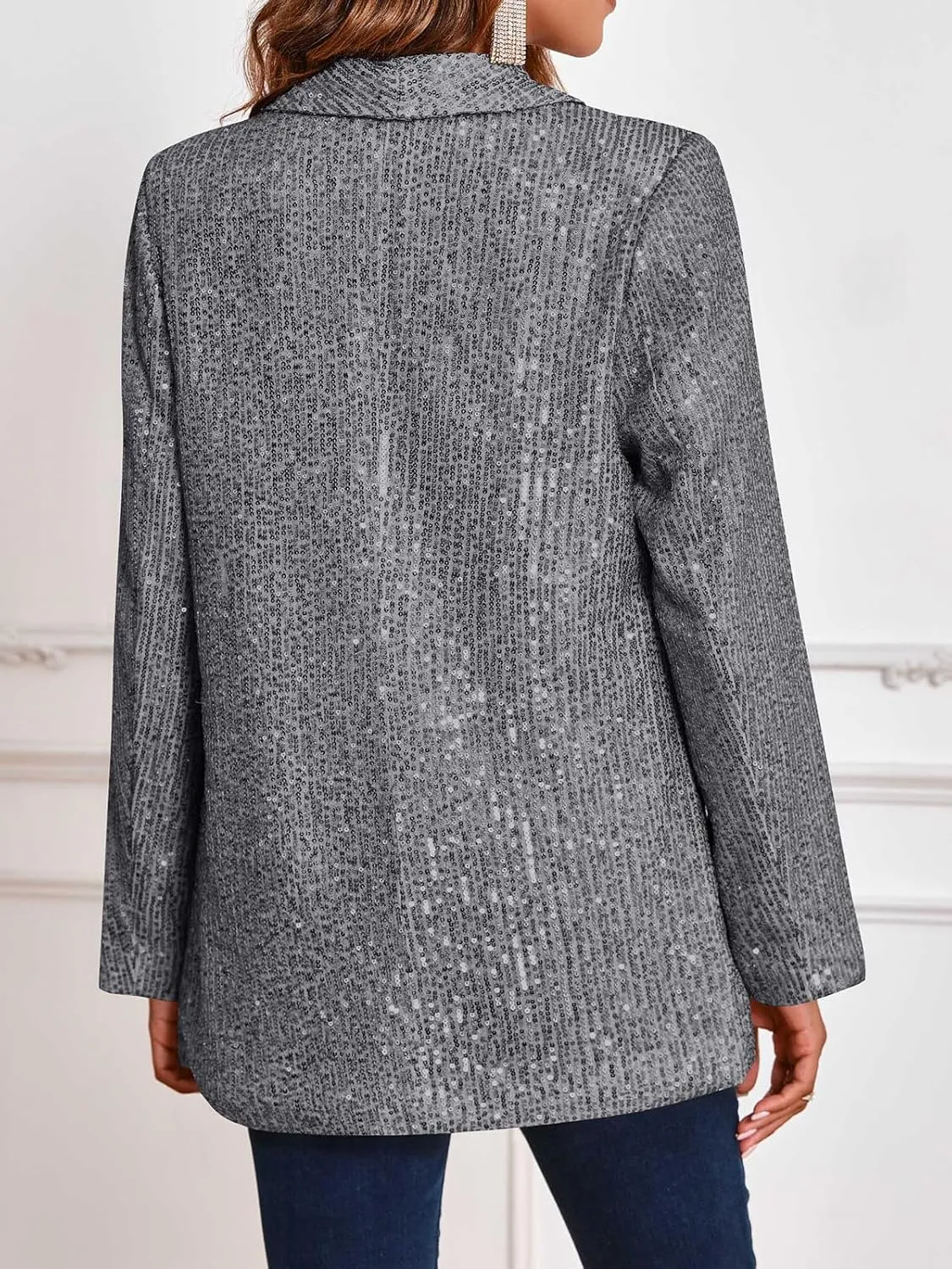 Cicy Bell Women's Sequin Shiny Blazer Casual Laple Long Sleeve Sparkly Party Jackets Blazer