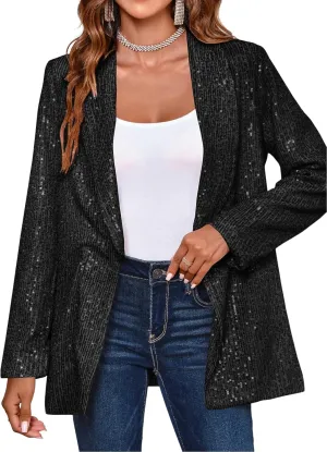 Cicy Bell Women's Sequin Shiny Blazer Casual Laple Long Sleeve Sparkly Party Jackets Blazer