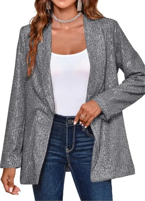 Cicy Bell Women's Sequin Shiny Blazer Casual Laple Long Sleeve Sparkly Party Jackets Blazer
