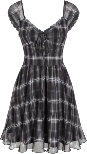 CIDER Women's Gingham Mini Dress Summer Sundress Casual V Neck Flowy Cute Teen Short Seelve Ruffle Dress