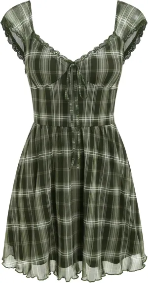 CIDER Women's Gingham Mini Dress Summer Sundress Casual V Neck Flowy Cute Teen Short Seelve Ruffle Dress