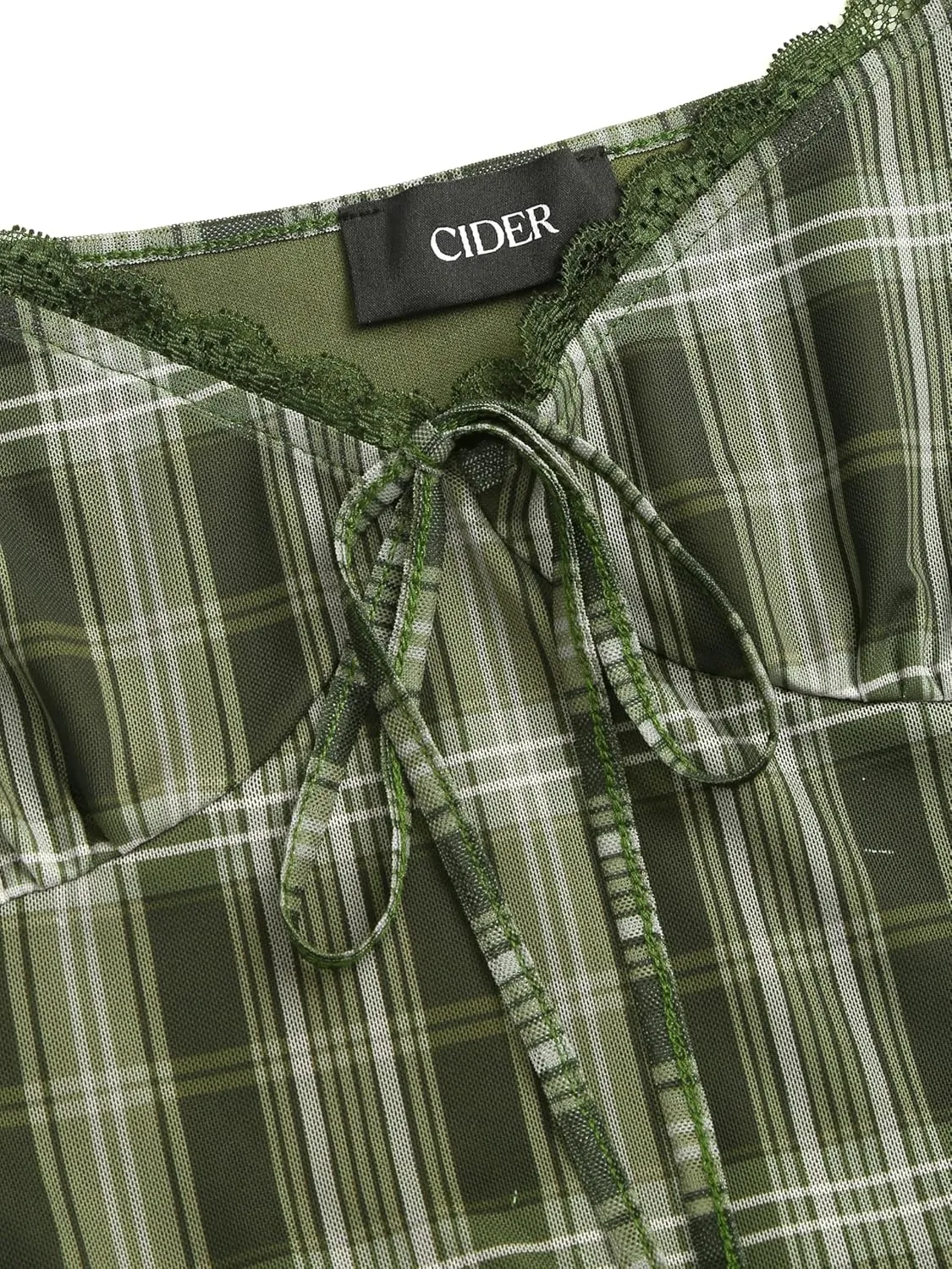 CIDER Women's Gingham Mini Dress Summer Sundress Casual V Neck Flowy Cute Teen Short Seelve Ruffle Dress
