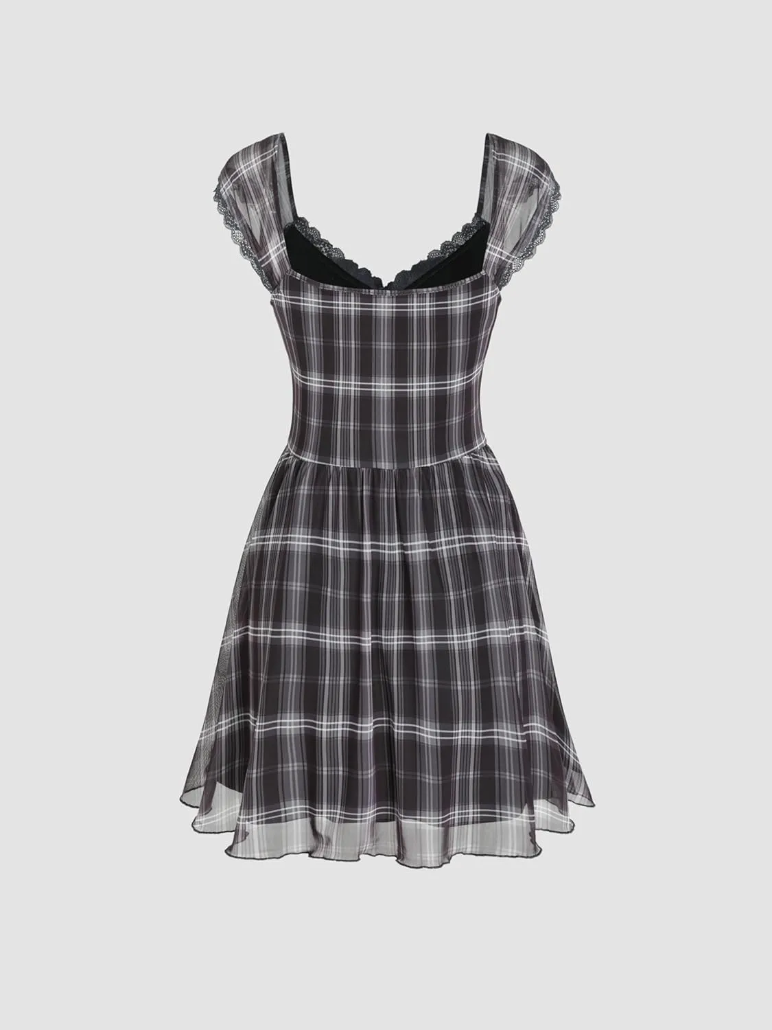 CIDER Women's Gingham Mini Dress Summer Sundress Casual V Neck Flowy Cute Teen Short Seelve Ruffle Dress