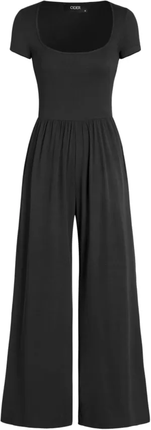 CIDER Women's Scoop Neckline Short Sleeve Wide Leg Jumpsuit