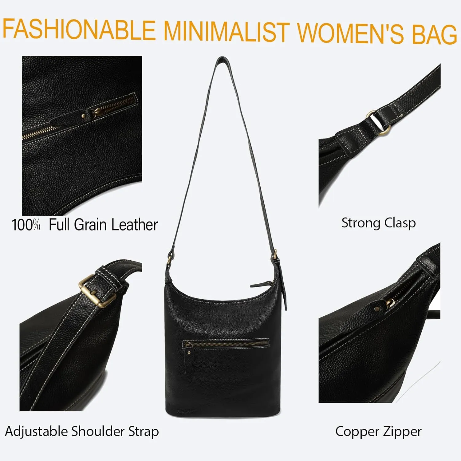 Classic Leather Hobo Shoulder Bag Leather Adjustable Strap Minimalist Style Genuine Cowhide Perfect for Everyday Use