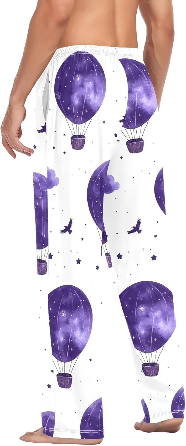 Cloud Hot Air Balloon Purple Men's Pajama Pants Lightweight Sleepwear Bottom Lounge Pants