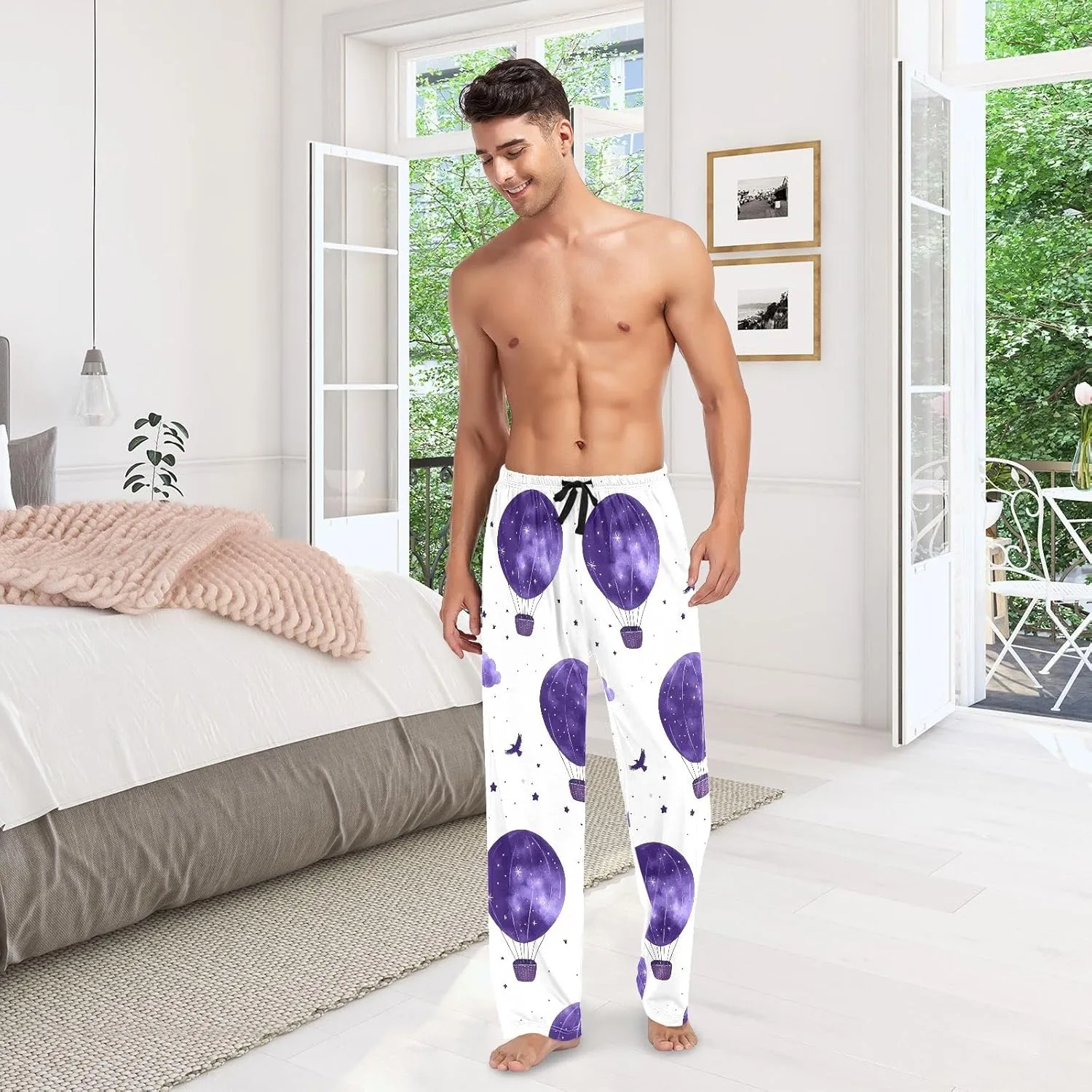 Cloud Hot Air Balloon Purple Men's Pajama Pants Lightweight Sleepwear Bottom Lounge Pants
