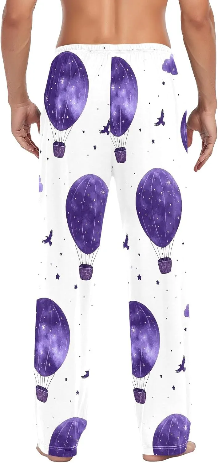 Cloud Hot Air Balloon Purple Men's Pajama Pants Lightweight Sleepwear Bottom Lounge Pants