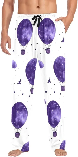 Cloud Hot Air Balloon Purple Men's Pajama Pants Lightweight Sleepwear Bottom Lounge Pants