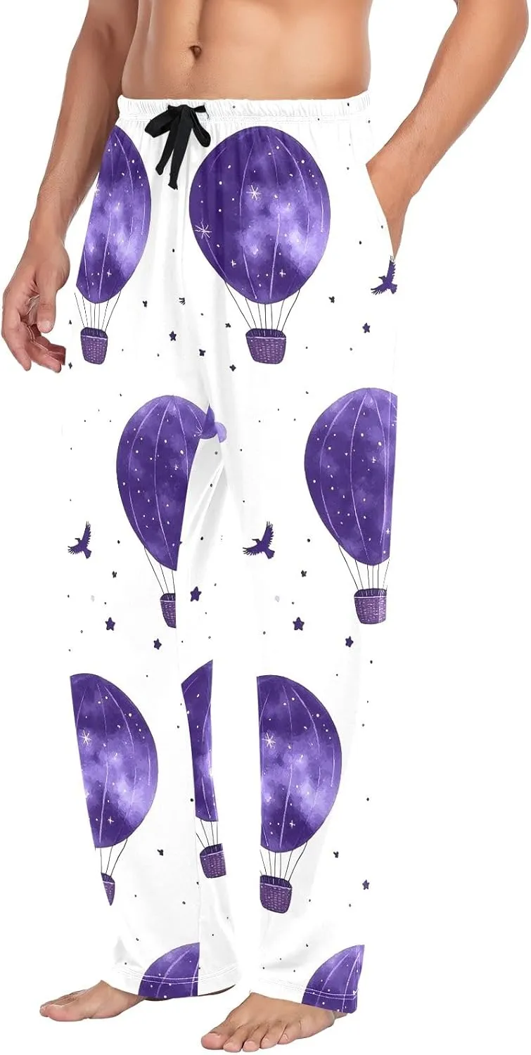 Cloud Hot Air Balloon Purple Men's Pajama Pants Lightweight Sleepwear Bottom Lounge Pants