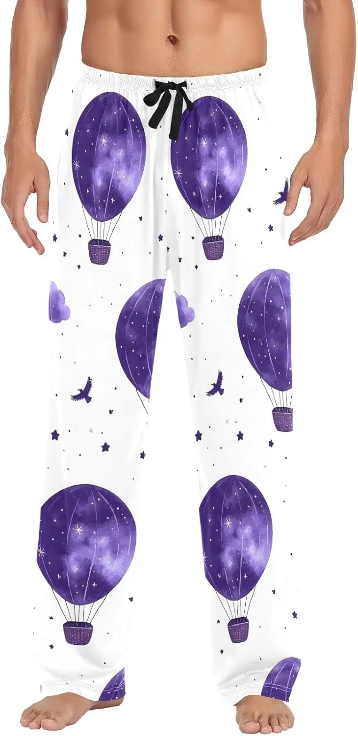 Cloud Hot Air Balloon Purple Men's Pajama Pants Lightweight Sleepwear Bottom Lounge Pants