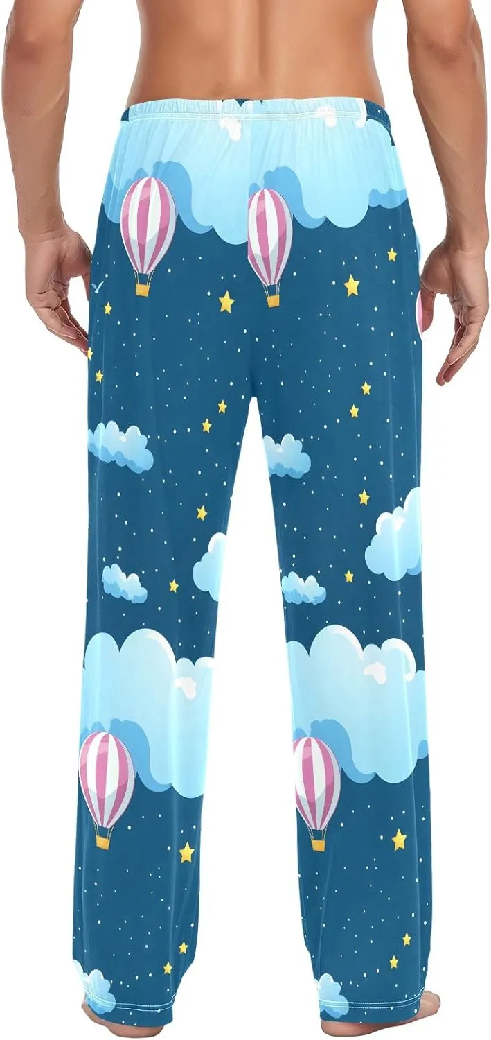 Clouds Colorful Hot Air Balloon Men's Pajama Pants Lightweight Sleepwear Bottom Lounge Pants
