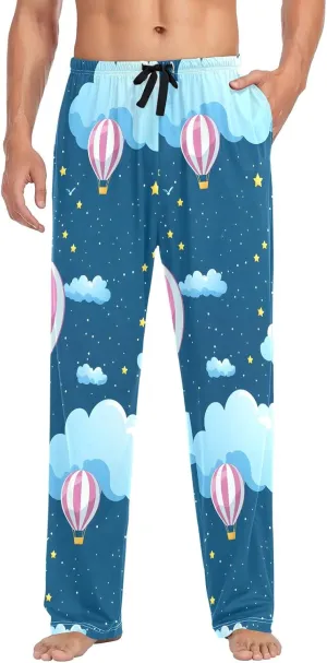 Clouds Colorful Hot Air Balloon Men's Pajama Pants Lightweight Sleepwear Bottom Lounge Pants