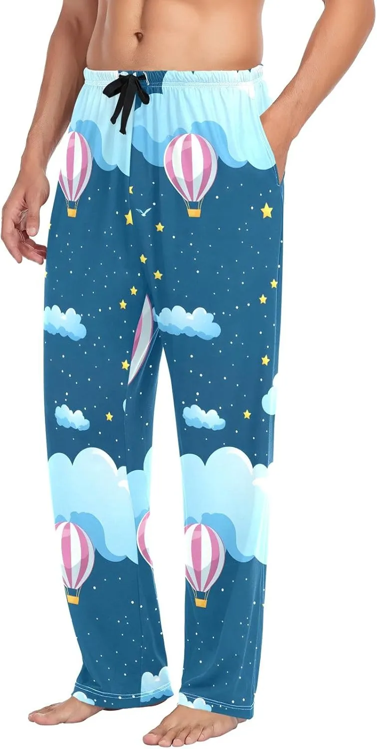 Clouds Colorful Hot Air Balloon Men's Pajama Pants Lightweight Sleepwear Bottom Lounge Pants