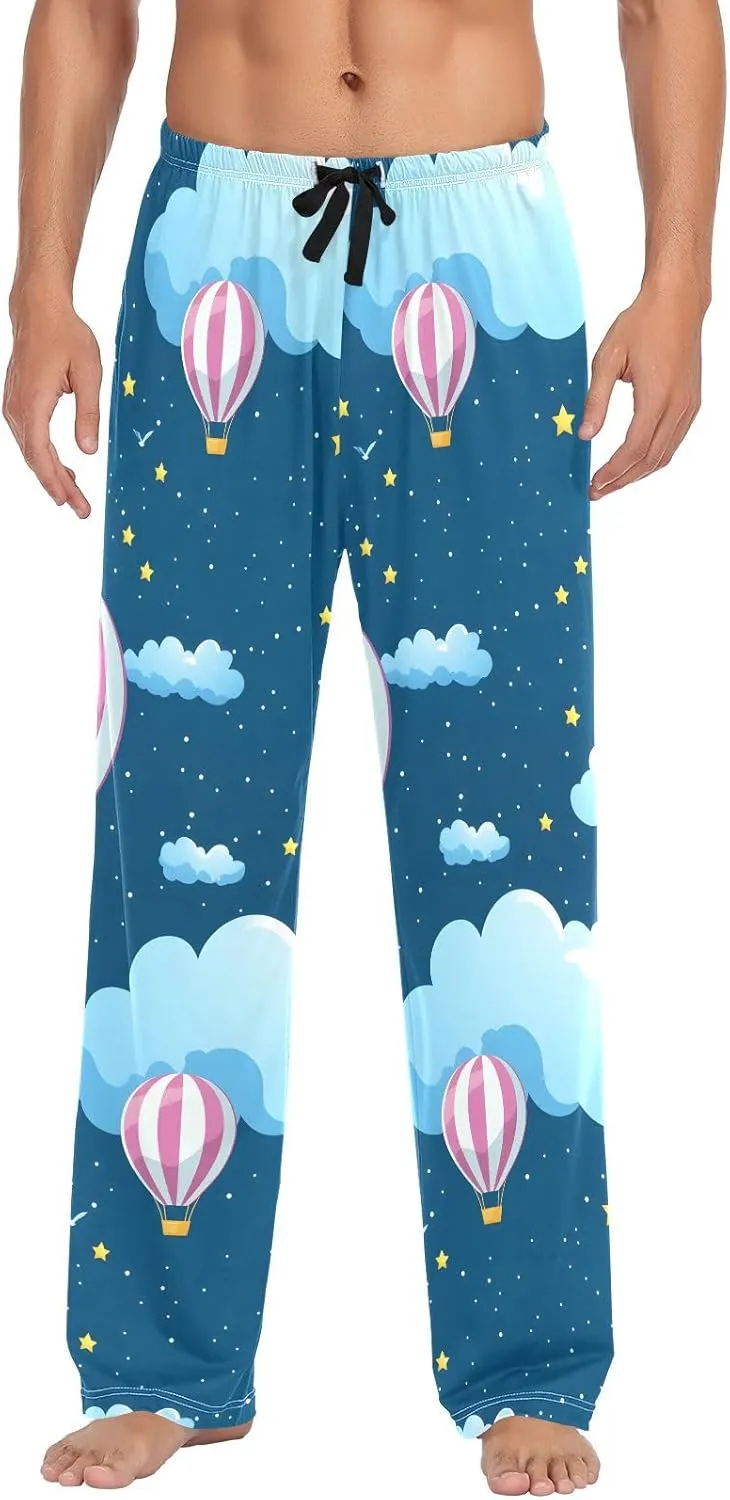 Clouds Colorful Hot Air Balloon Men's Pajama Pants Lightweight Sleepwear Bottom Lounge Pants