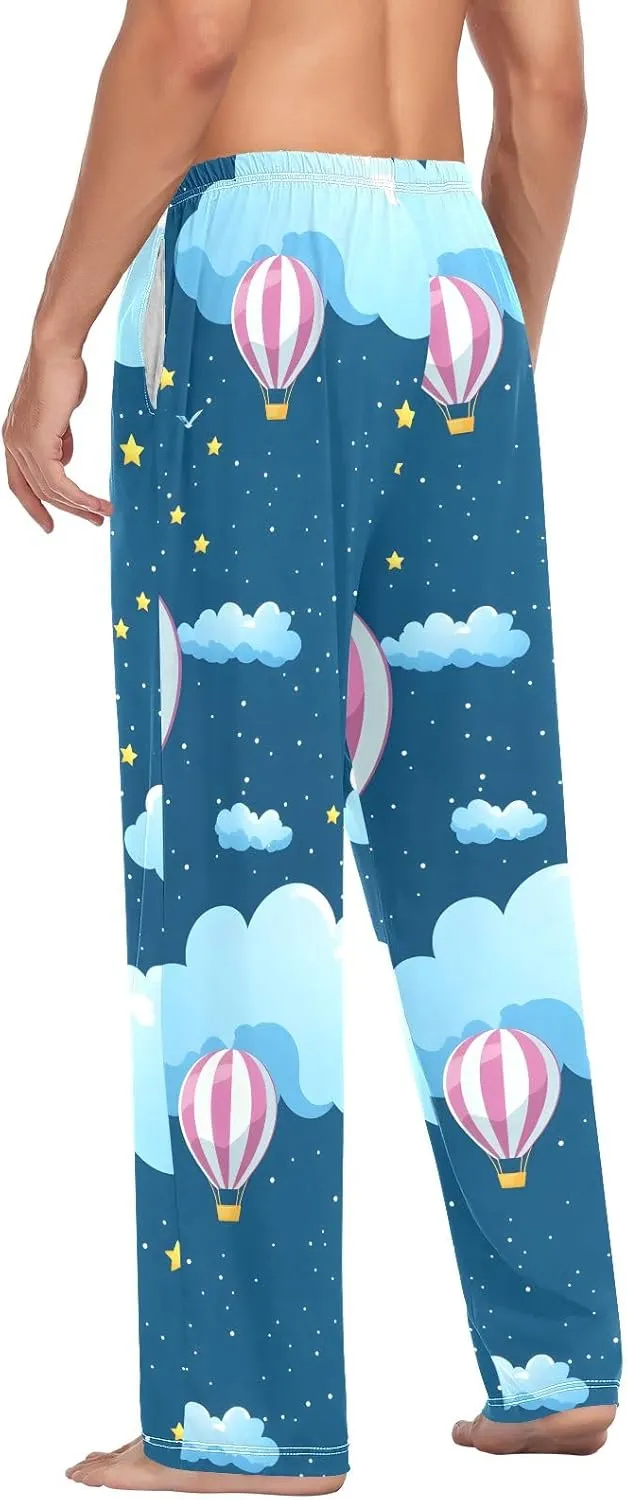 Clouds Colorful Hot Air Balloon Men's Pajama Pants Lightweight Sleepwear Bottom Lounge Pants