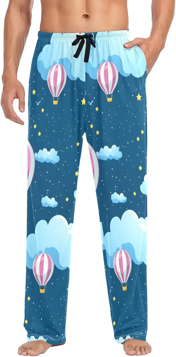 Clouds Colorful Hot Air Balloon Men's Pajama Pants Lightweight Sleepwear Bottom Lounge Pants