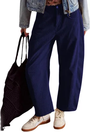 Corduroys Harem Pants for Women Vintage Elastic Waist Mid Rise Pants Loose Fit Cropped Baggy Trousers with Pockets