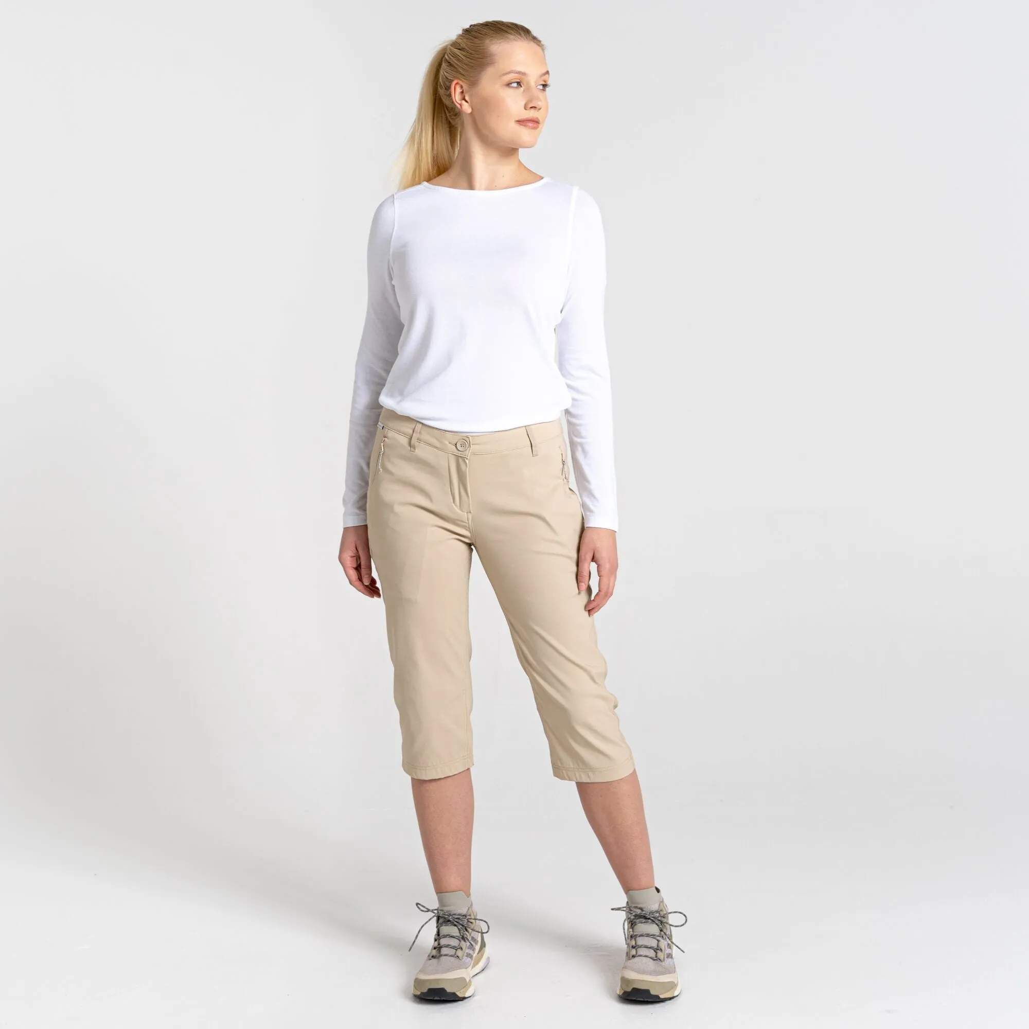 Craghoppers Ladies Kiwi Pro II Crop Stretch Water Repellent Sun Protective Quick Dry Trousers-SAND