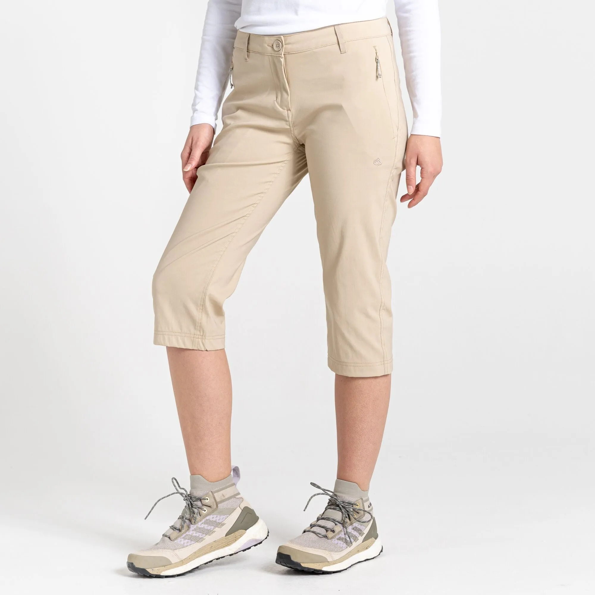 Craghoppers Ladies Kiwi Pro II Crop Stretch Water Repellent Sun Protective Quick Dry Trousers-SAND