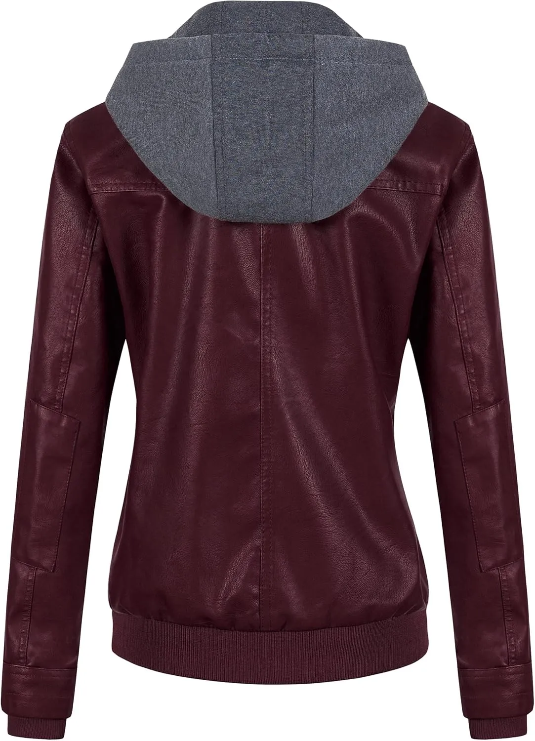 CREATMO US Women's Faux Leather Jacket Waterproof Motorcycle Bomber Jacket Vintage PU Moto Biker Coat With Removable Hood
