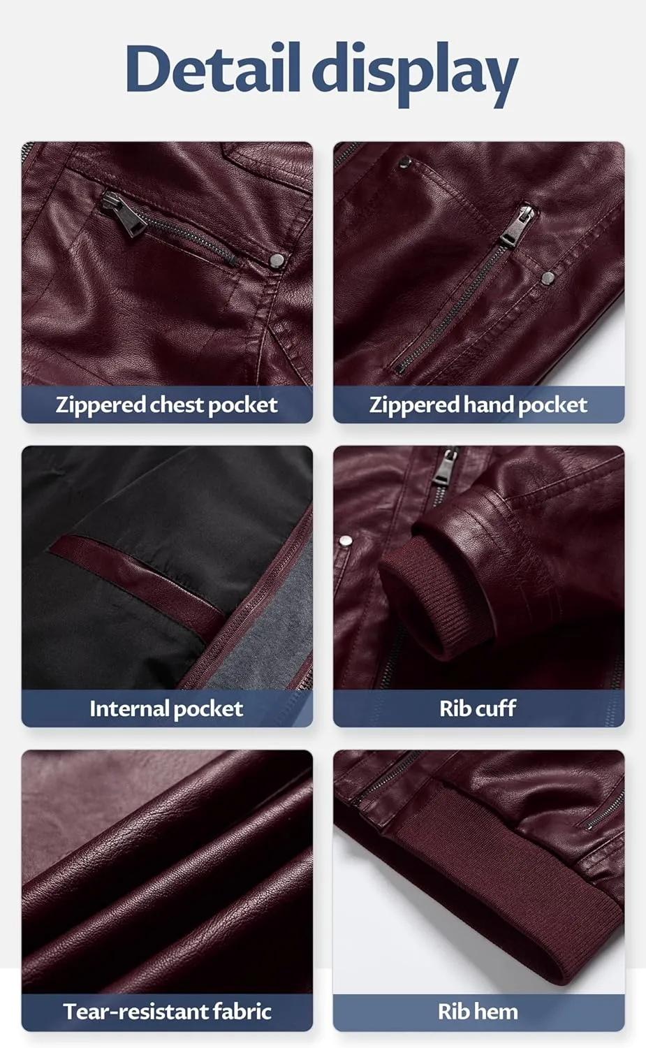 CREATMO US Women's Faux Leather Jacket Waterproof Motorcycle Bomber Jacket Vintage PU Moto Biker Coat With Removable Hood