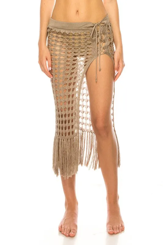 CROCHET SKIRT WITH TINSELS COVER UP