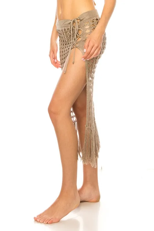 CROCHET SKIRT WITH TINSELS COVER UP