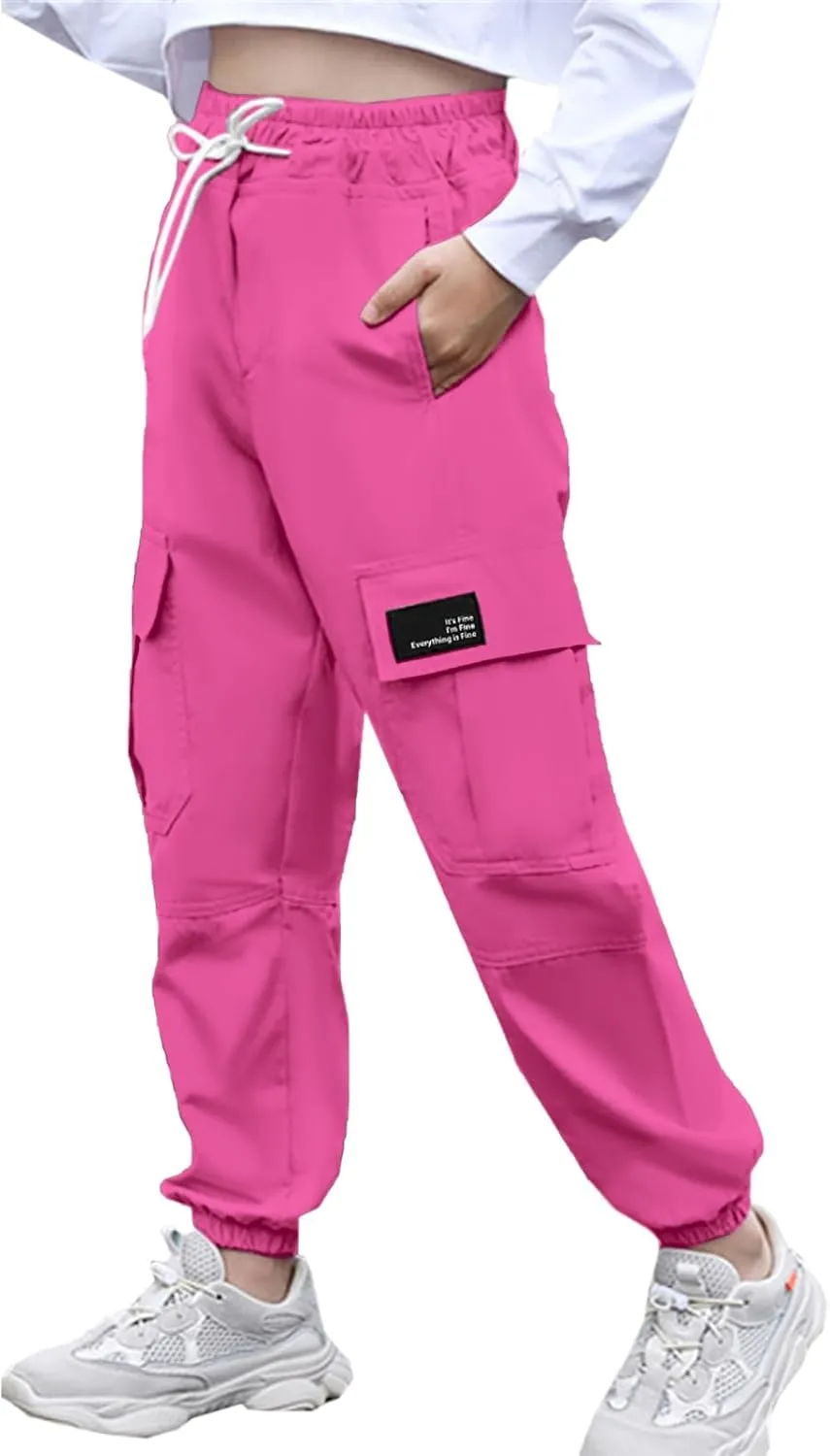 Cromoncent Girls&Womens Cargo Pants Elastic Waist Lightweight Outdoor Jogger Pants, 6 Years - XX-Large