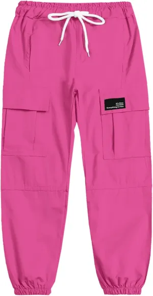 Cromoncent Girls&Womens Cargo Pants Elastic Waist Lightweight Outdoor Jogger Pants, 6 Years - XX-Large