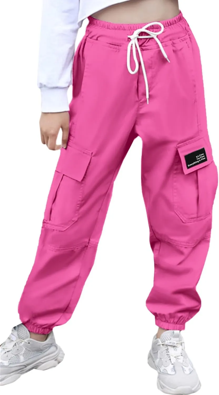 Cromoncent Girls&Womens Cargo Pants Elastic Waist Lightweight Outdoor Jogger Pants, 6 Years - XX-Large