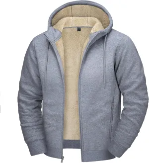 CRYSULLY Men's Sherpa Lined Jacket Fleece Full Zip Winter Hooded Sweatshirt Coats