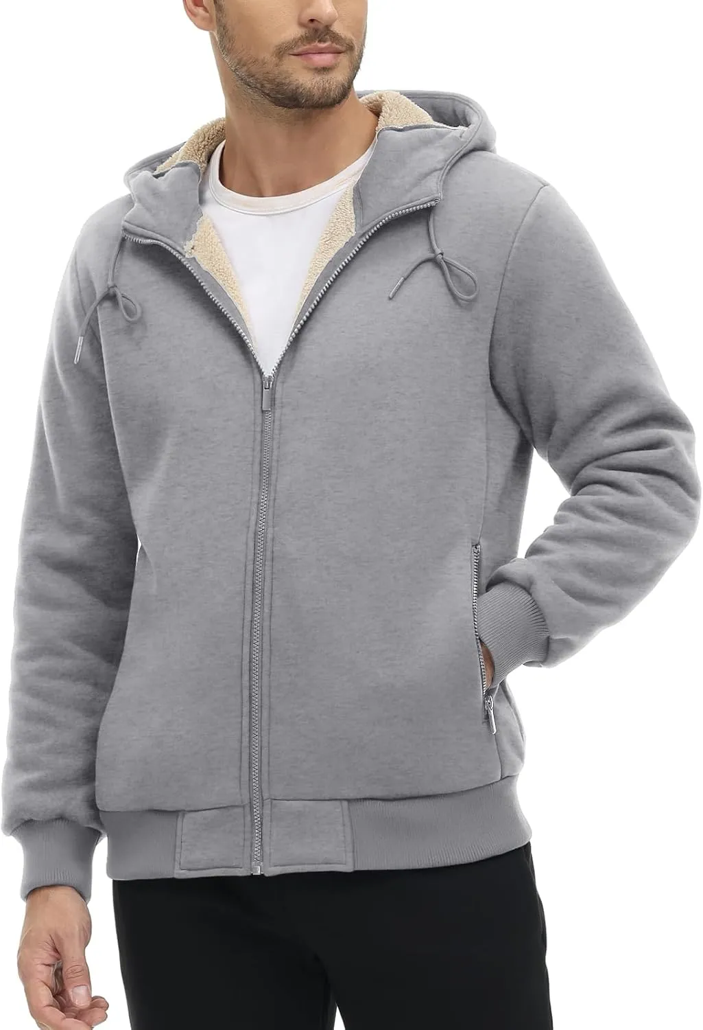 CRYSULLY Men's Sherpa Lined Jacket Fleece Full Zip Winter Hooded Sweatshirt Coats