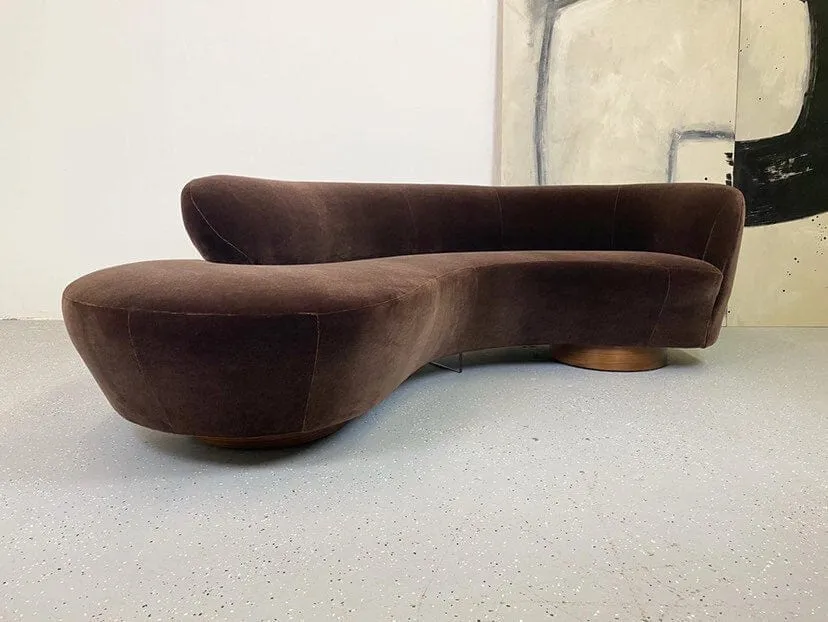 Curved Velvet Sofa (In the Manner of Vladimir Kagan)