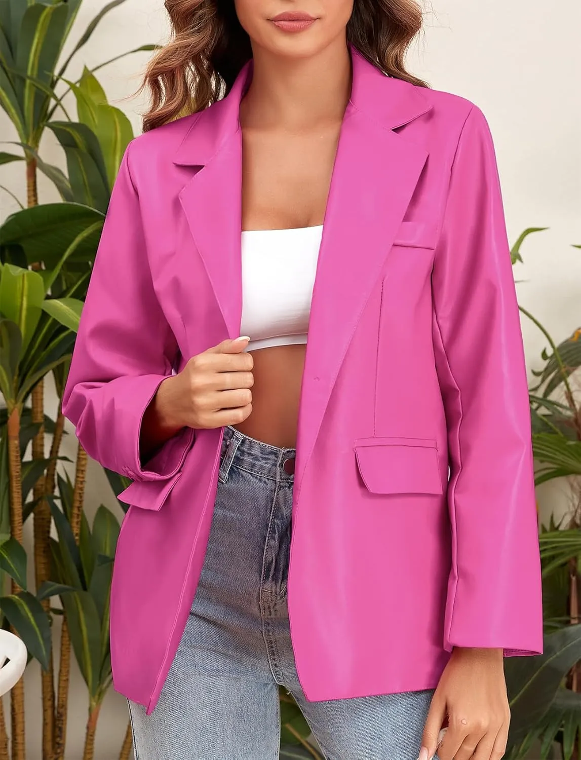 CYCLAMEN 2024 Fall Womens Faux Leather Jacket Blazer Motorcycle Coats Winter Outfits Clothes
