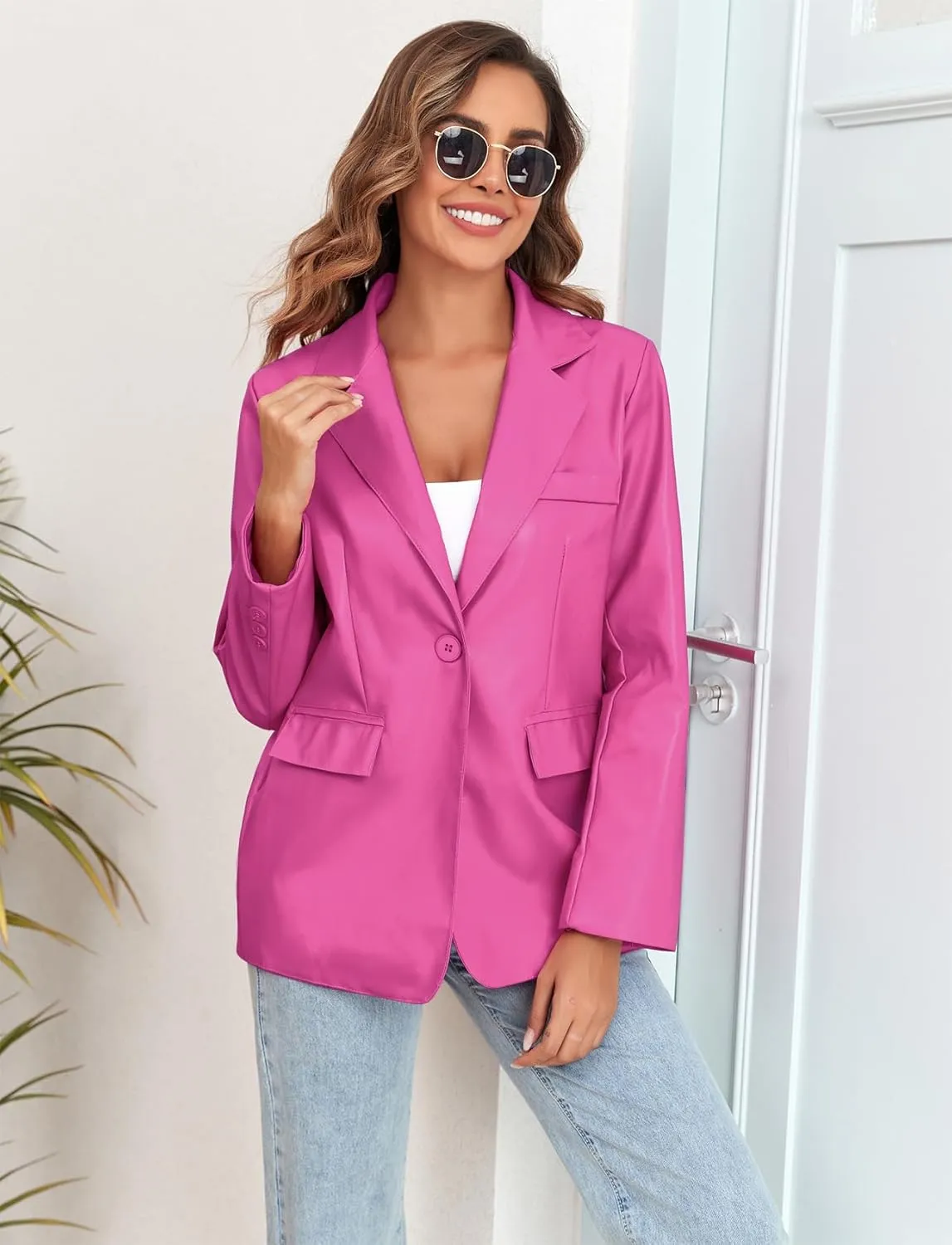 CYCLAMEN 2024 Fall Womens Faux Leather Jacket Blazer Motorcycle Coats Winter Outfits Clothes