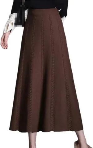 DBFBDTU Women's Knitted Skirt Elastic High Waist Solid Color Midi Skirt Office A-Line Long Skirts Female