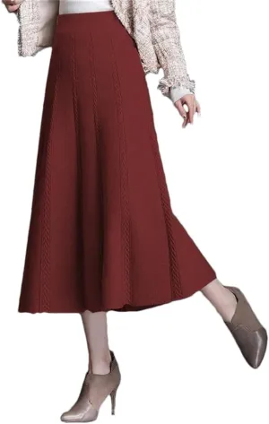 DBFBDTU Women's Knitted Skirt Elastic High Waist Solid Color Midi Skirt Office A-Line Long Skirts Female