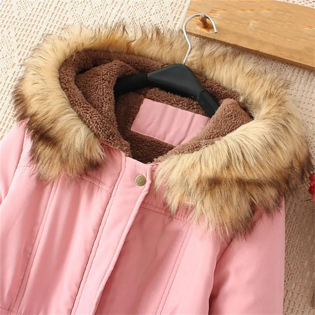 DBFBDTU Womens Parkas Long Warm Cotton Coat Hooded Jacket Female Thicken Warm Padded Overcoat Zipper
