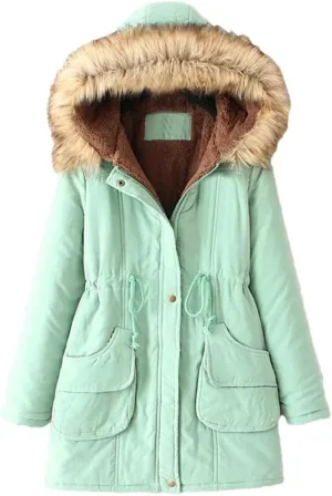 DBFBDTU Womens Parkas Long Warm Cotton Coat Hooded Jacket Female Thicken Warm Padded Overcoat Zipper