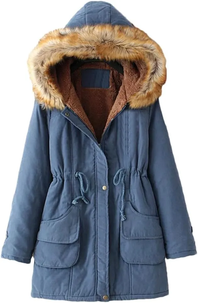 DBFBDTU Womens Parkas Long Warm Cotton Coat Hooded Jacket Female Thicken Warm Padded Overcoat Zipper