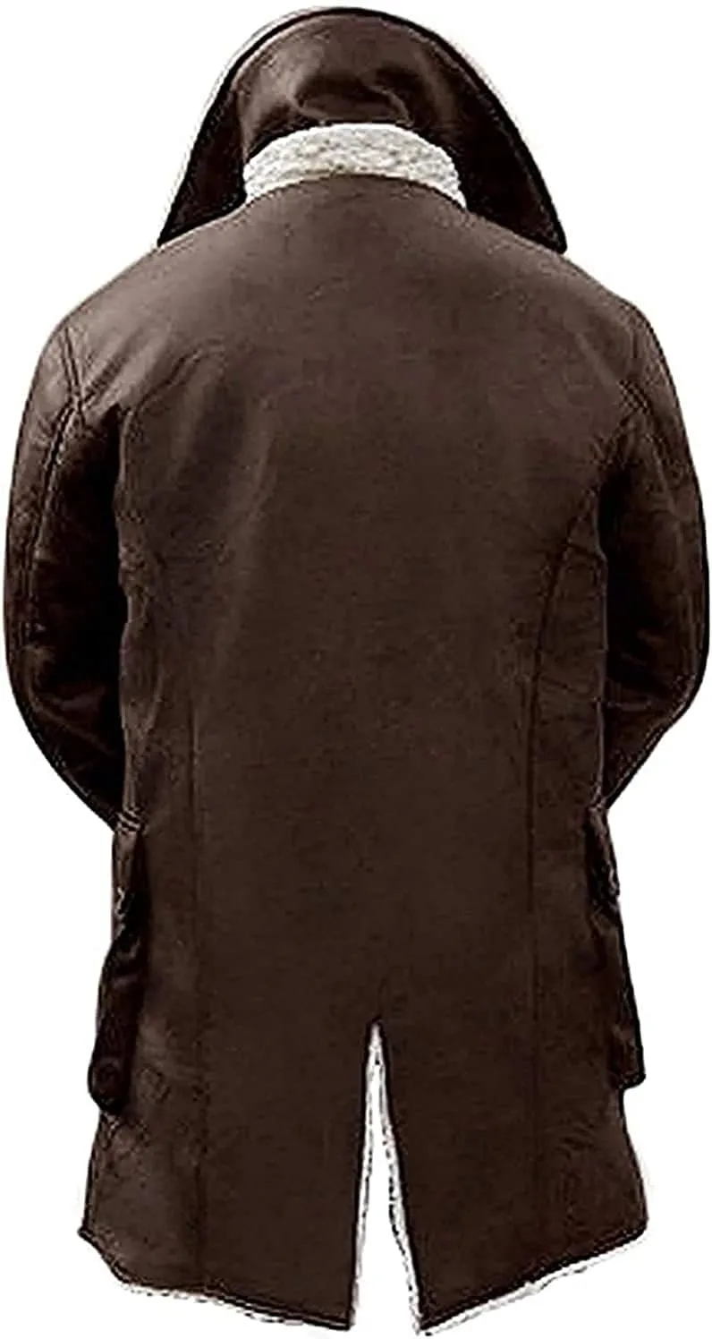Decrum Shearling Leather Trench Coat Mens - Real Lambskin Long Leather Jacket Coats