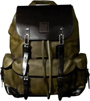 Denny&Dora Genuine Leather Backpack Luxury Vintage Laptop Bag Multi Pockets Bookbag Mens Casual Travel Daypack Large Capacity (Green)