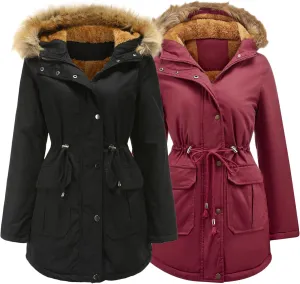 DGHM-JLMY 1/2 Pack Womens Stylish Winter Coats Fashion Solid Fall Hooded Warm Padded Cotton Coat Thick Fleece Lined Parka