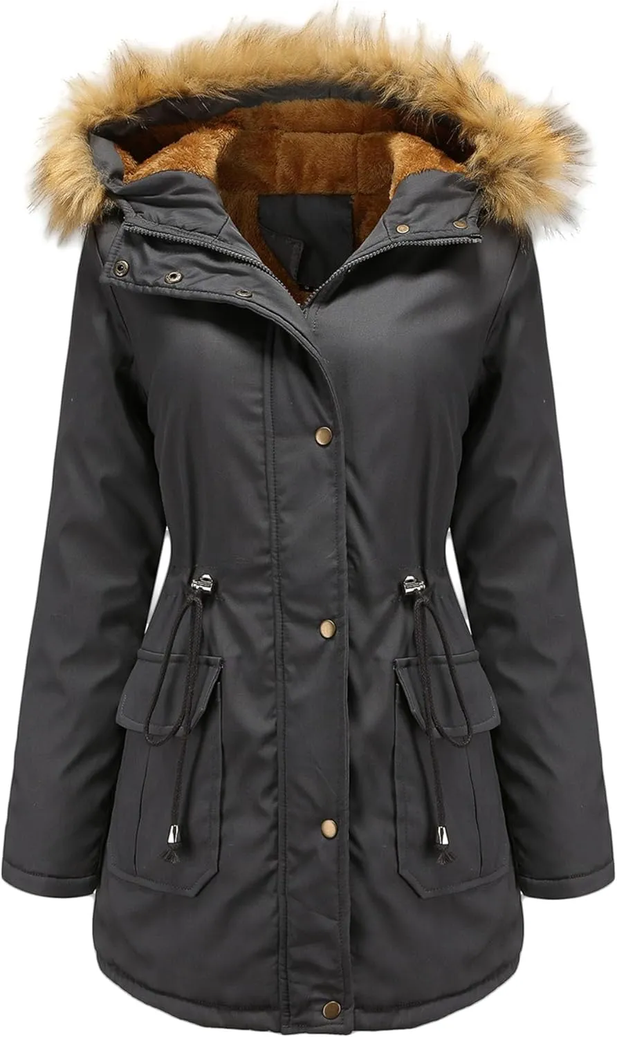 DGHM-JLMY 1/2 Pack Womens Stylish Winter Coats Fashion Solid Fall Hooded Warm Padded Cotton Coat Thick Fleece Lined Parka